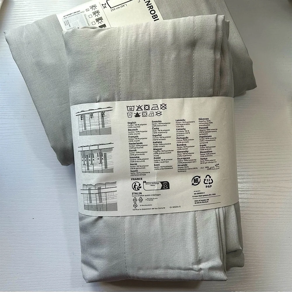 NWT  1 pack/2 panels IKEA Light Gray window curtains 57”x 98”L